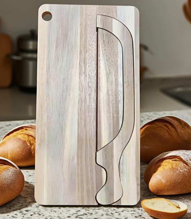 Brotschneide-Set aus Holz – Präziser Brotschneider mit integriertem Messer | Bambus & Akazie